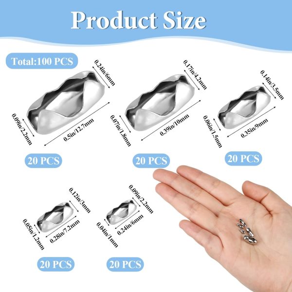 100Pcs Ball Chain Connector Stainless Steel Silver Beaded Chain Fits for1.6/2/2.4/3.2/4mm Beaded Ball Chain Clips - Image 2