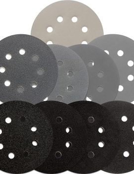 5 inch Wet Dry Sanding Discs Hook & Loop 54 pcs, 80 120 180 220 400 600 1000 2000 3000 Grit Silicon Carbide Orbital Sander Sandpaper Assortment with Tack Cloth, Automotive Wood Metal S&F STEAD & FAST