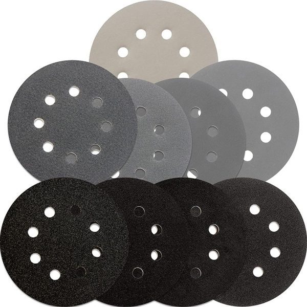 5 inch Wet Dry Sanding Discs Hook & Loop 54 pcs, 80 120 180 220 400 600 1000 2000 3000 Grit Silicon Carbide Orbital Sander Sandpaper Assortment with Tack Cloth, Automotive Wood Metal S&F STEAD & FAST