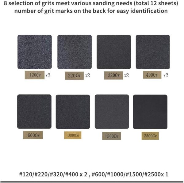 LANNEY Sand Paper, 120 to 2500 Fine Grit Sandpaper Assortment Pack with Sanding Block Sander, Wet Dry Waterproof Abrasive Sandpaper Sheets for Automotive Wood Metal Polishing Finishing, 9х3.6 Inch - Image 3