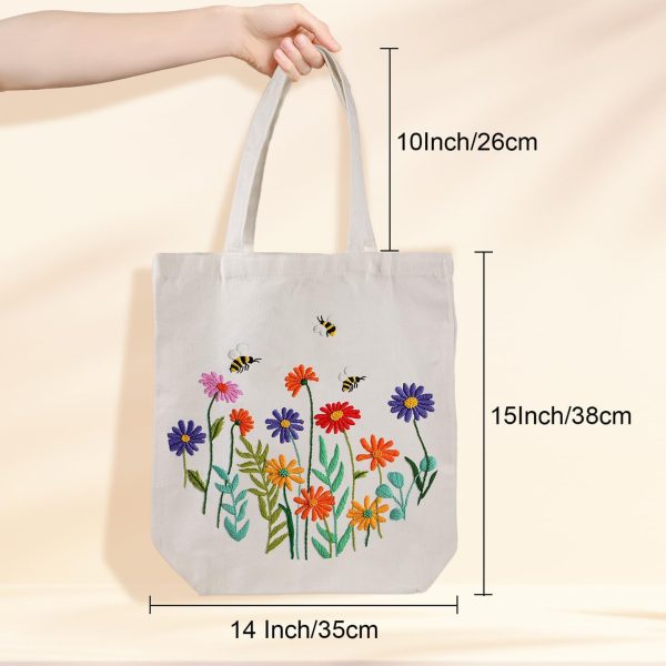 Louise Maelys Canvas Tote Bag Embroidery Kit for Beginners,Cross Stitch Kits for Adults,Arts Crafts Needlepoint with Flowers Pattern,Hoop and Instruction - Image 3