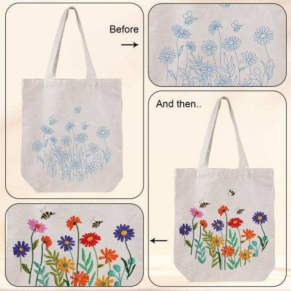 Louise Maelys Canvas Tote Bag Embroidery Kit for Beginners,Cross Stitch Kits for Adults,Arts Crafts Needlepoint with Flowers Pattern,Hoop and Instruction - Image 4