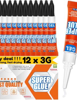 Super Glue Gel Clear Non-Drip, 12 X 3g All Purpose Strong Adhesive Ca Glue Quick Dry Instant Glue for Plastic, Metal, Ceramic, Shoe, Wood, Leather, Model, Aquarium, Rhinestone, Jewelry and DIY Crafts
