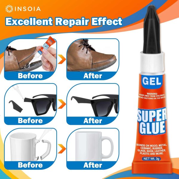 Super Glue Gel Clear Non-Drip, 12 X 3g All Purpose Strong Adhesive Ca Glue Quick Dry Instant Glue for Plastic, Metal, Ceramic, Shoe, Wood, Leather, Model, Aquarium, Rhinestone, Jewelry and DIY Crafts - Image 5