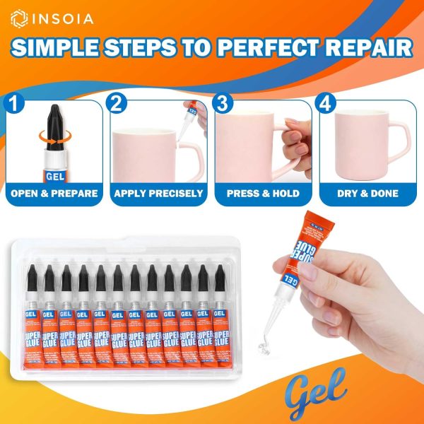Super Glue Gel Clear Non-Drip, 12 X 3g All Purpose Strong Adhesive Ca Glue Quick Dry Instant Glue for Plastic, Metal, Ceramic, Shoe, Wood, Leather, Model, Aquarium, Rhinestone, Jewelry and DIY Crafts - Image 6