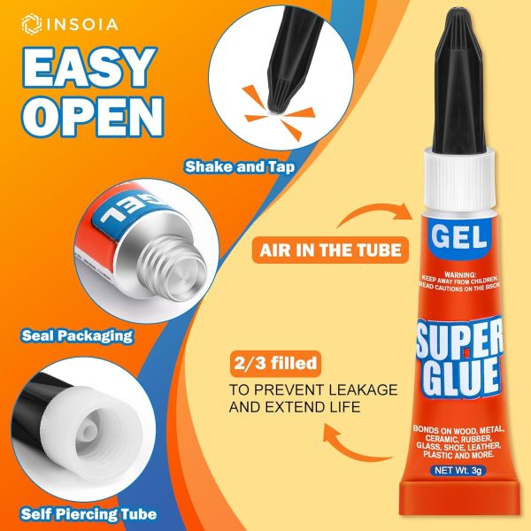 Super Glue Gel Clear Non-Drip, 12 X 3g All Purpose Strong Adhesive Ca Glue Quick Dry Instant Glue for Plastic, Metal, Ceramic, Shoe, Wood, Leather, Model, Aquarium, Rhinestone, Jewelry and DIY Crafts - Image 8