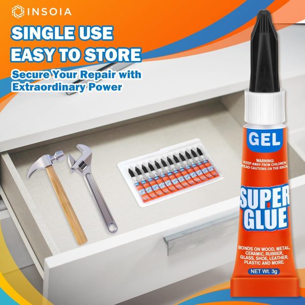 Super Glue Gel Clear Non-Drip, 12 X 3g All Purpose Strong Adhesive Ca Glue Quick Dry Instant Glue for Plastic, Metal, Ceramic, Shoe, Wood, Leather, Model, Aquarium, Rhinestone, Jewelry and DIY Crafts - Image 9