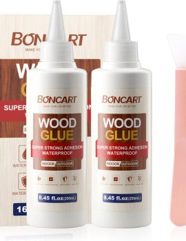 Wood Glue, 8.45fl.oz Super Strong Adhesion Wood Glue for Furniture Heavy Duty, Clear After Drying, Waterproof Wood Glue for Woodworking, Crafts, Repair, Furniture Assembly (2 Pack)