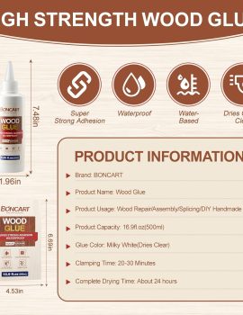 Wood Glue, 8.45fl.oz Super Strong Adhesion Wood Glue for Furniture Heavy Duty, Clear After Drying, Waterproof Wood Glue for Woodworking, Crafts, Repair, Furniture Assembly (2 Pack)