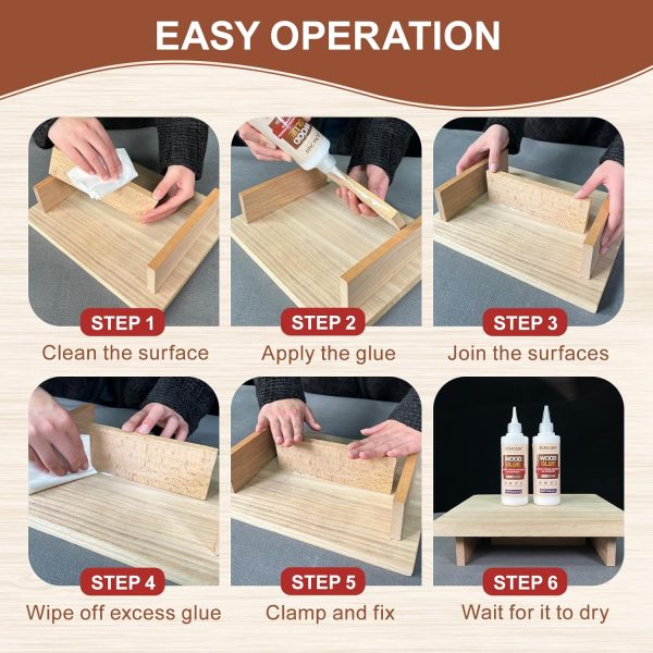 Wood Glue, 8.45fl.oz Super Strong Adhesion Wood Glue for Furniture Heavy Duty, Clear After Drying, Waterproof Wood Glue for Woodworking, Crafts, Repair, Furniture Assembly (2 Pack) - Image 4