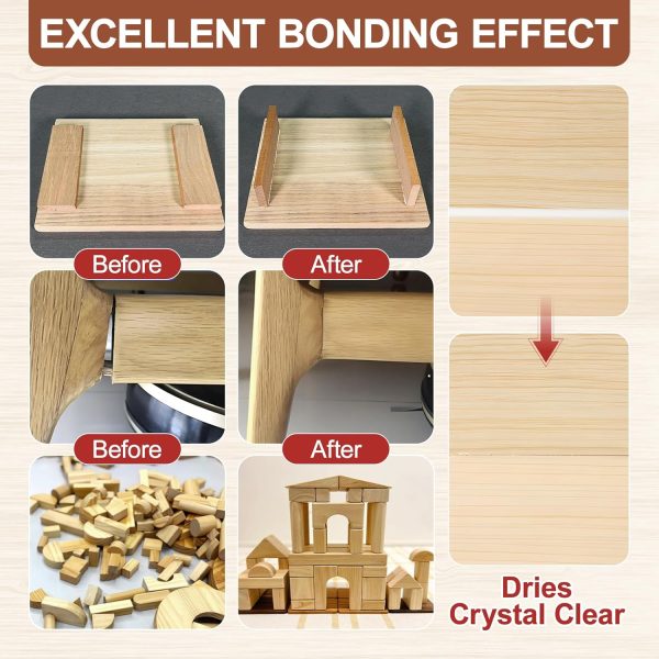 Wood Glue, 8.45fl.oz Super Strong Adhesion Wood Glue for Furniture Heavy Duty, Clear After Drying, Waterproof Wood Glue for Woodworking, Crafts, Repair, Furniture Assembly (2 Pack) - Image 6